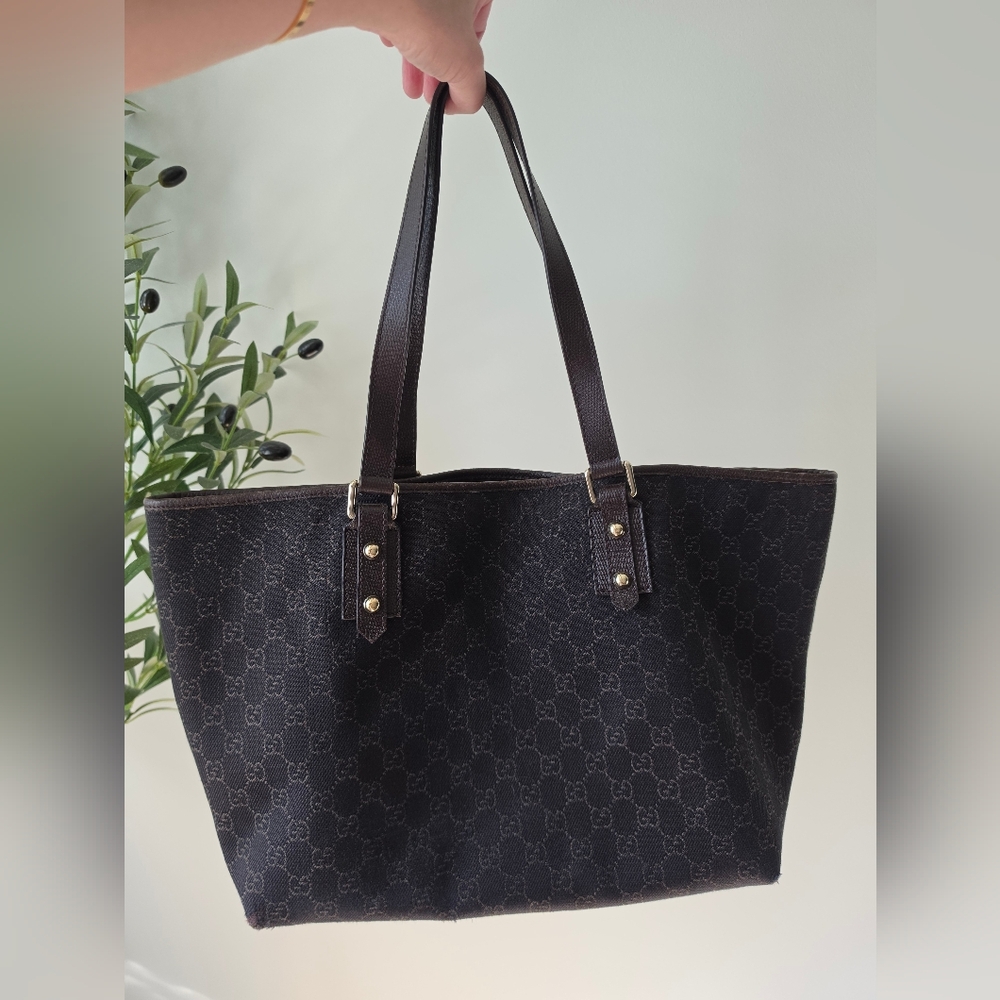 AUTHENTIC Gucci Jolicoeur Charm Tote | Dark Brown GG Canvas | Dustbag - Picture 2 of 16